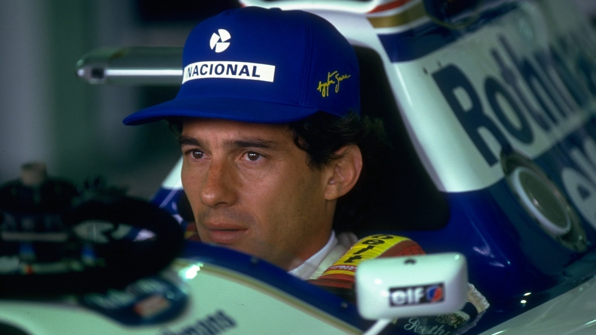 1994: Portrait of Ayrton Senna of Brazil in his Williams Renault before the Brazilian Grand Prix at the Interlagos circuit in Sao Paulo, Brazil. Senna retired from the race after spinning off.  Mandatory Credit: Pascal Rondeau/Allsport