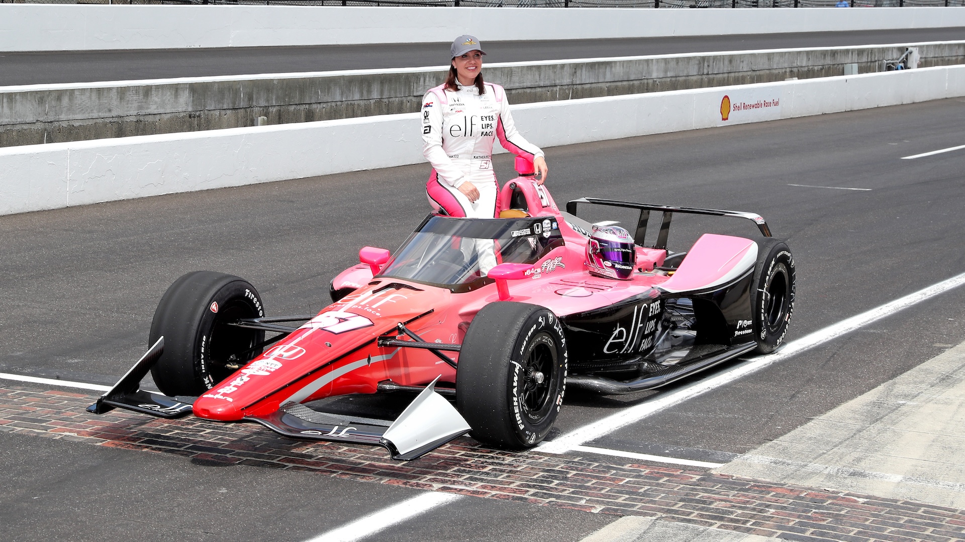 INDIANAPOLIS, IN - MAY 18: Driver Katherine Legge poses for a photo with her car after qualifying for the 108th running of the Indianapolis 500 at the Indianapolis Motor Speedway in Indianapolis, Indiana. (Photo by Brian Spurlock/Icon Sportswire via Getty Images)
