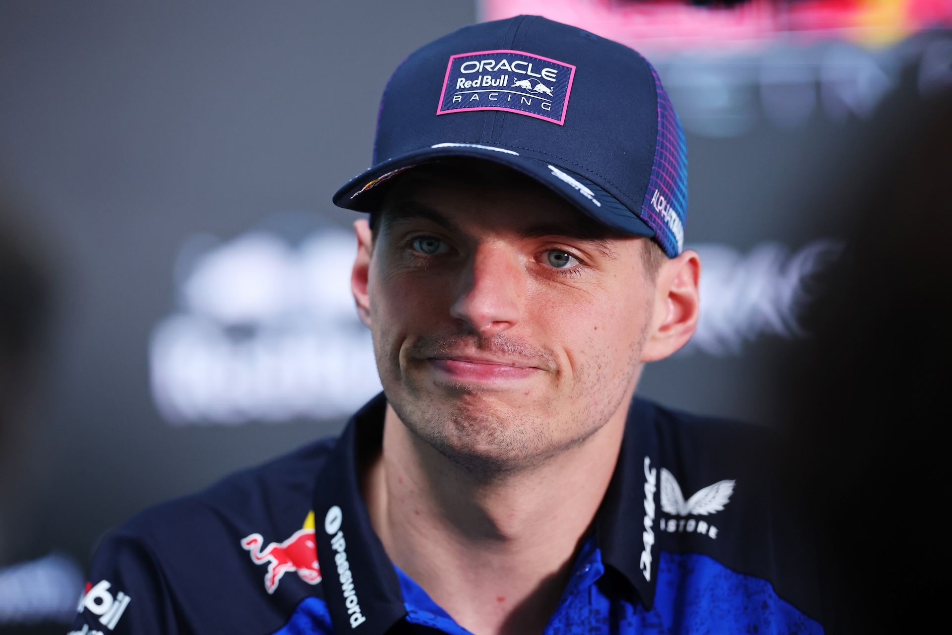 MIAMI, FLORIDA - APRIL 30: Max Verstappen of the Netherlands and Oracle Red Bull Racing talks to the media during previews ahead of the F1 Grand Prix of Miami at Miami International Autodrome on April 30, 2026 in Miami, Florida. (Photo by Hector Vivas - Formula 1/Formula 1 via Getty Images)