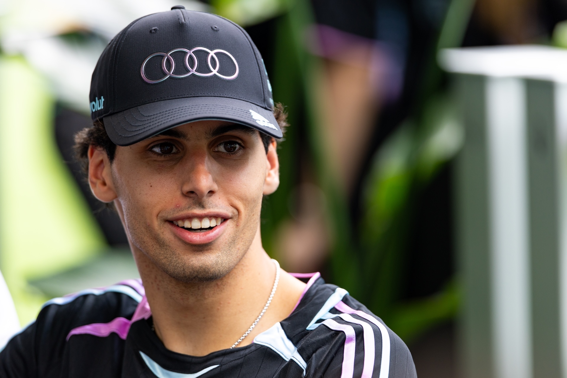 MIAMI, FLORIDA - APRIL 29: Gabriel Bortoleto of Brazil and Audi Revolut F1 Team looks on in the paddock during previews ahead of the F1 Grand Prix of Miami at Miami International Autodrome on April 29, 2026 in Miami, United States. (Photo by Kym Illman/Getty Images)