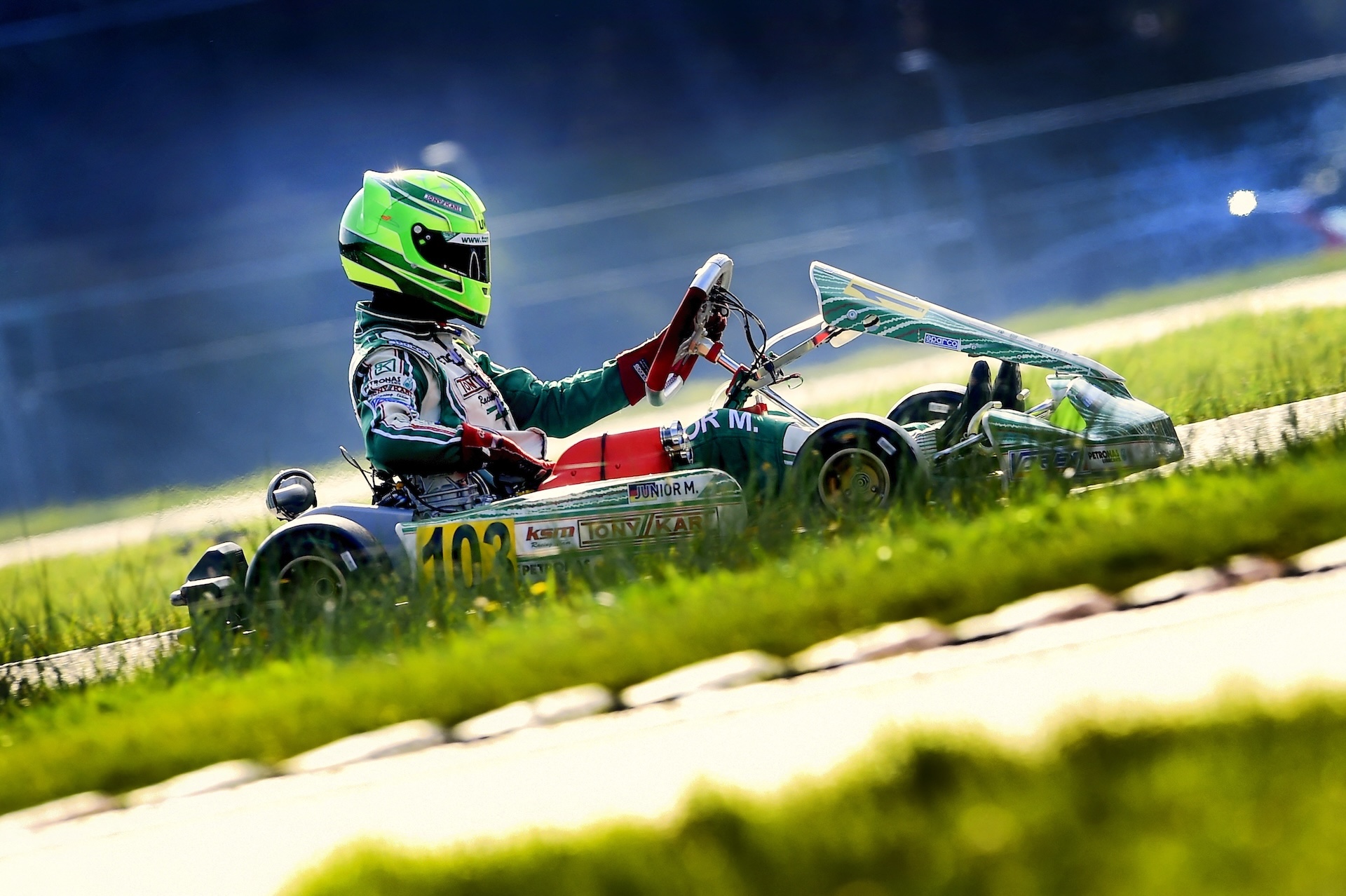Mick Schumacher, 15 year-old son of former F1 champion Michael Schumacher competes during the German Kart Championship International ADAC, in Genk, on October 4, 2014. AFP PHOTO /YORICK JANSENS (Photo by YORICK JANSENS / BELGA / AFP)
