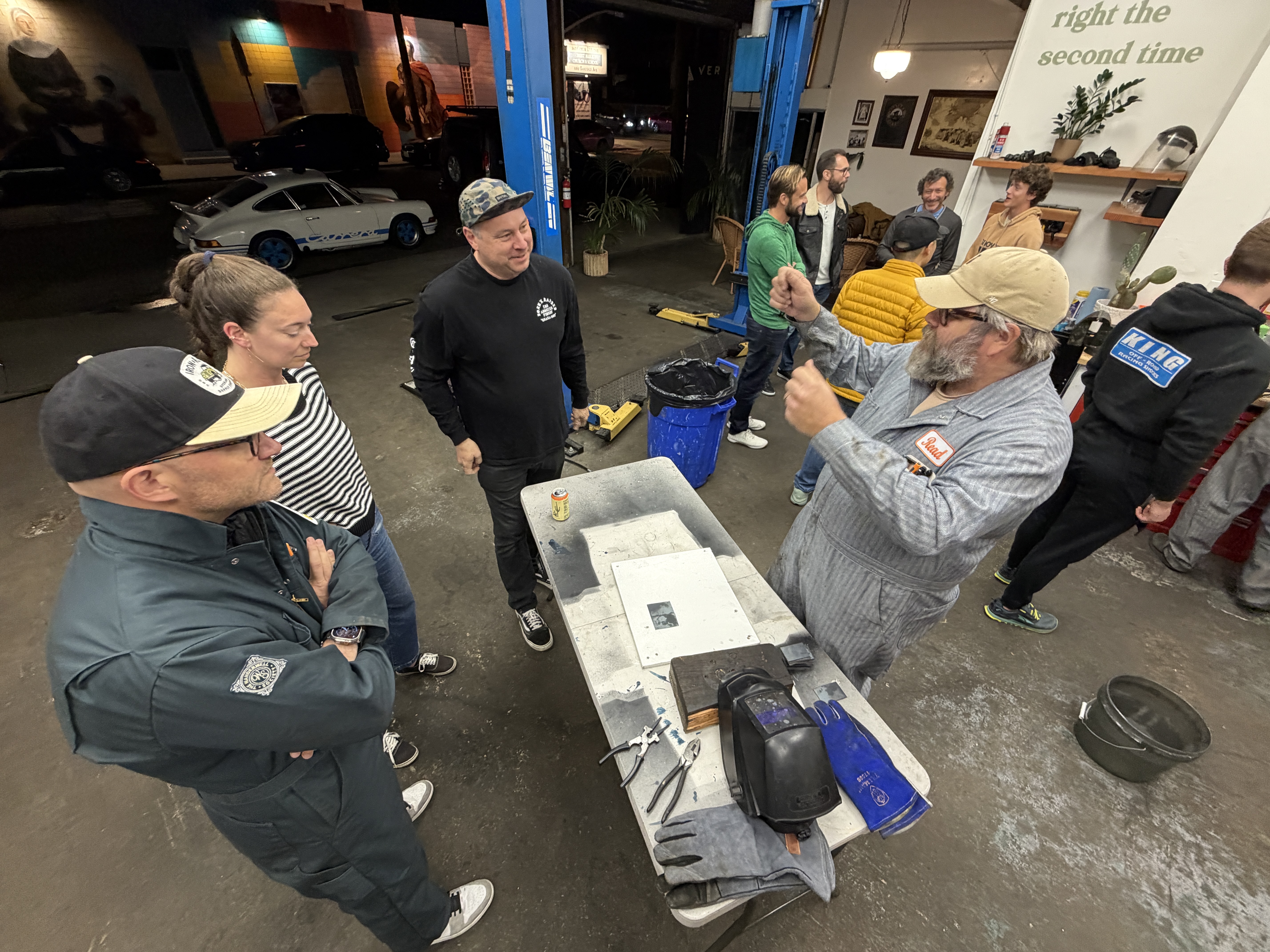 Welding is taught to some local guys at a shop.
