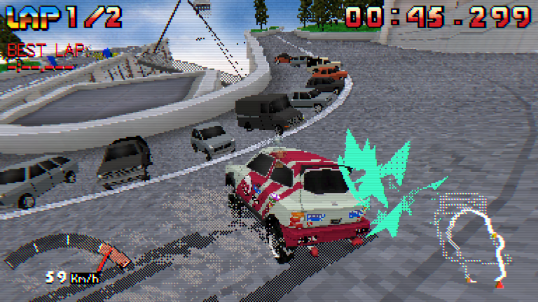 Screenshot of gameplay of Parking Garage Rally Circuit, on the Turin track.