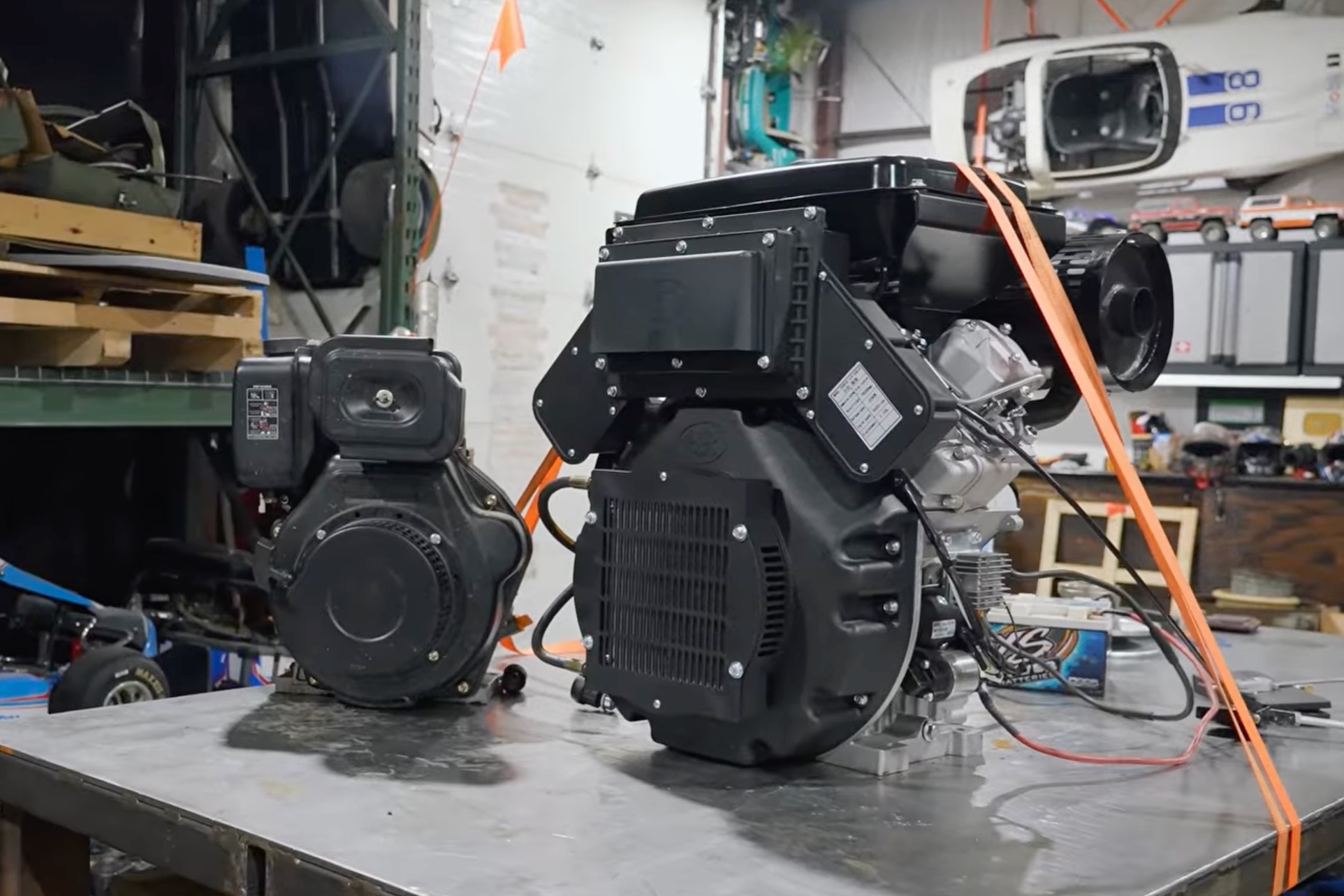 1,300-cc diesel V-Twin next to a 400-cc diesel