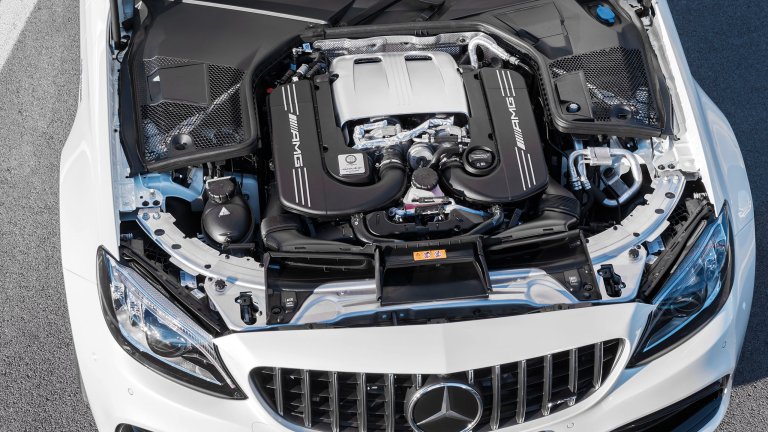 Mercedes AMG C63 S Coupe, 2018, V8 engine bay exposed