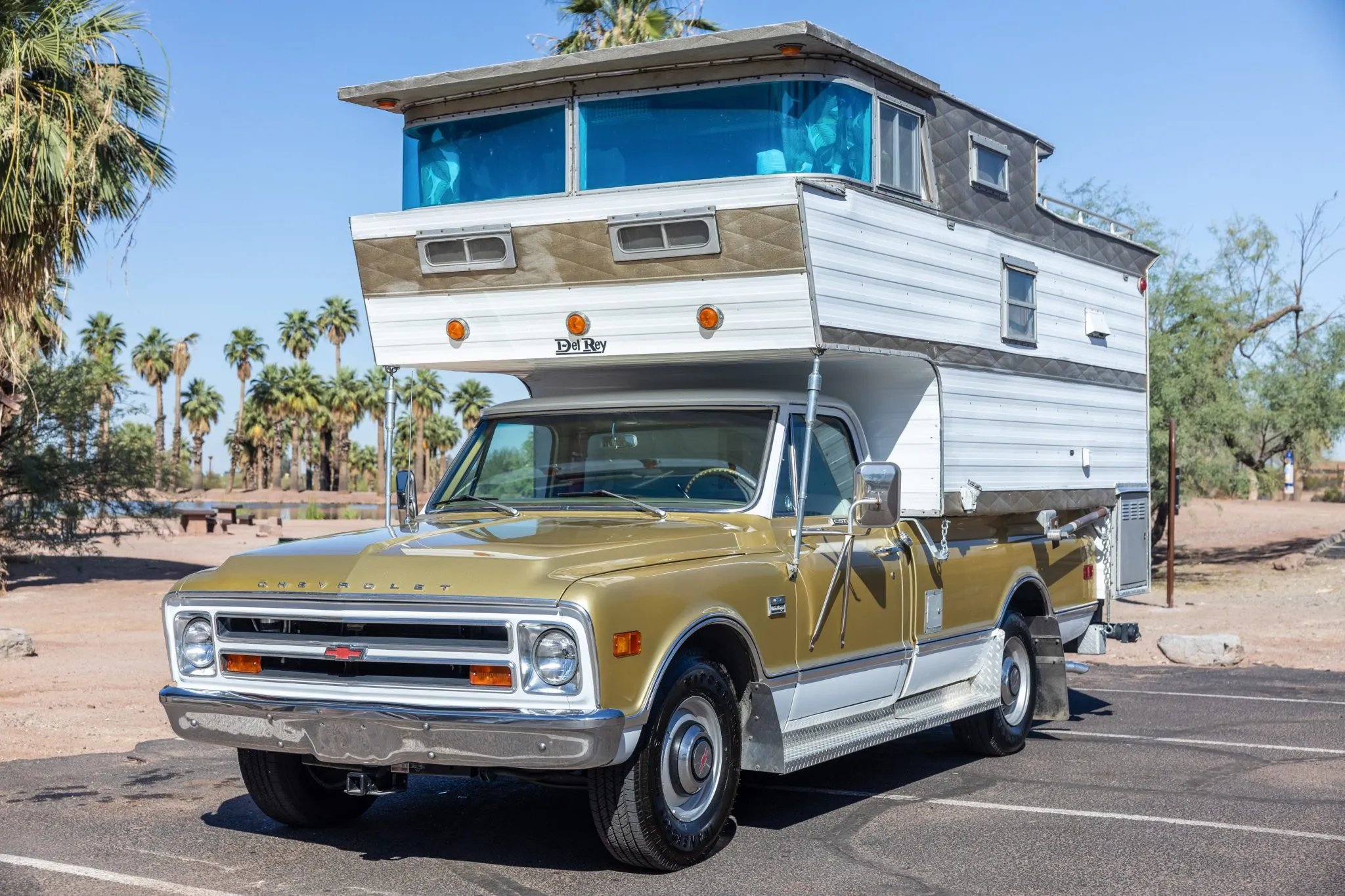 1968 Chevy C20 with a 1966 Del Rey Sky Lounge Camper