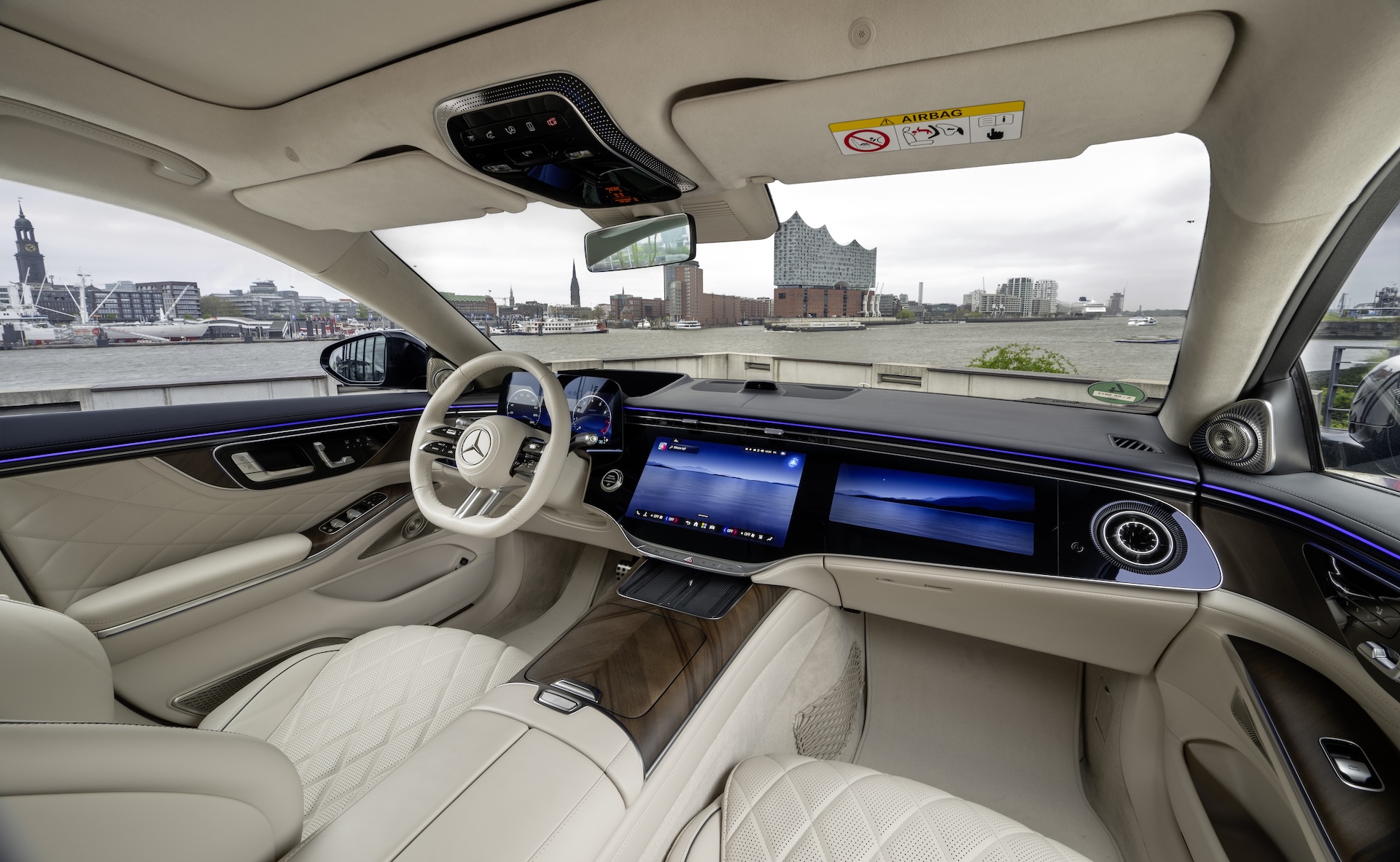 Test Drive Mercedes-Benz S-Class, Baltic Sea, Germany, 2026. Exterior: AMG Line, velvet brown metallic Interior: Exclusive Nappa Leather macchiato beige / magma Mercedes-Benz S 500 4MATIC long version | Combined energy consumption: 9.1 - 8.3 l/100 km | Combined CO₂ emissions: 206 - 188 g/km | CO₂ efficiency class: G1