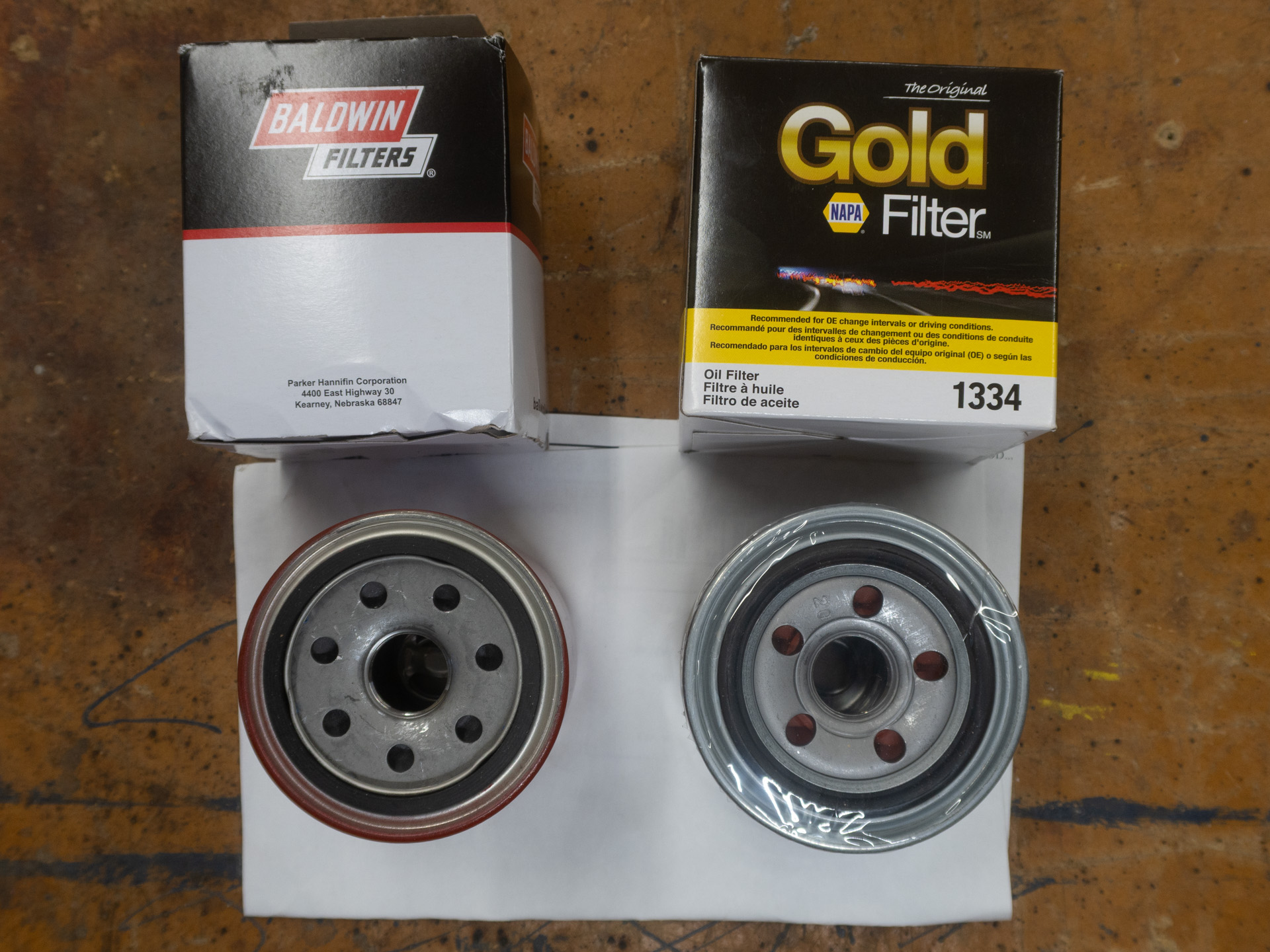 Baldwin oil filter compared to NAPA oil filter.