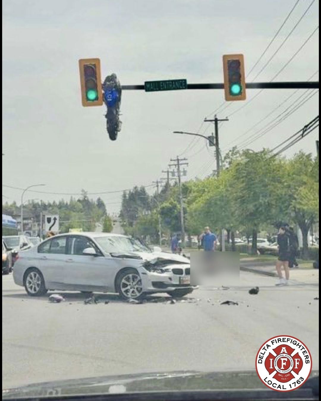 Photo of motorcycle crash aftermath posted by local fire crew
