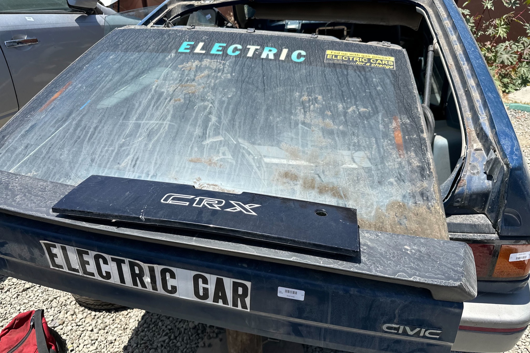 Honda CRX EV conversion in a junkyard