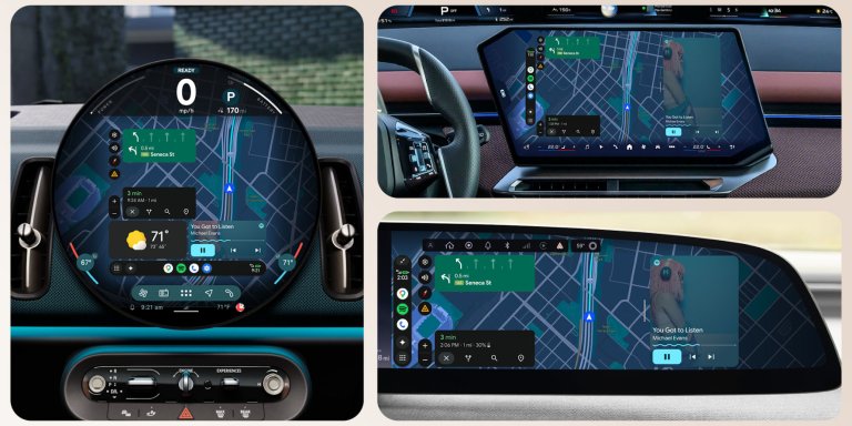 Images of Android Auto on different display types