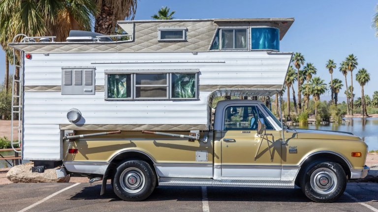 1968 Chevy with a 1966 Del Rey Sky Lounge Camper