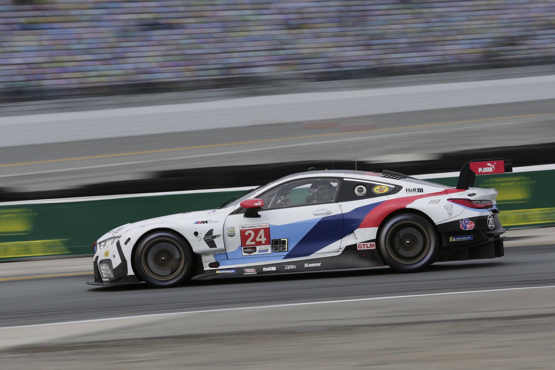 DAYTONA, FL - JANUARY 26: The #24 BMW Team RLL BMW M8 GTE of Jesse Krohn, John Edwards, Chaz Mostert, and Alex Zanardi during the Rolex 24 at Daytona on January 26, 2019 at Daytona International Speedway in Daytona Beach, Fl. (Photo by David Rosenblum/Icon Sportswire via Getty Images)