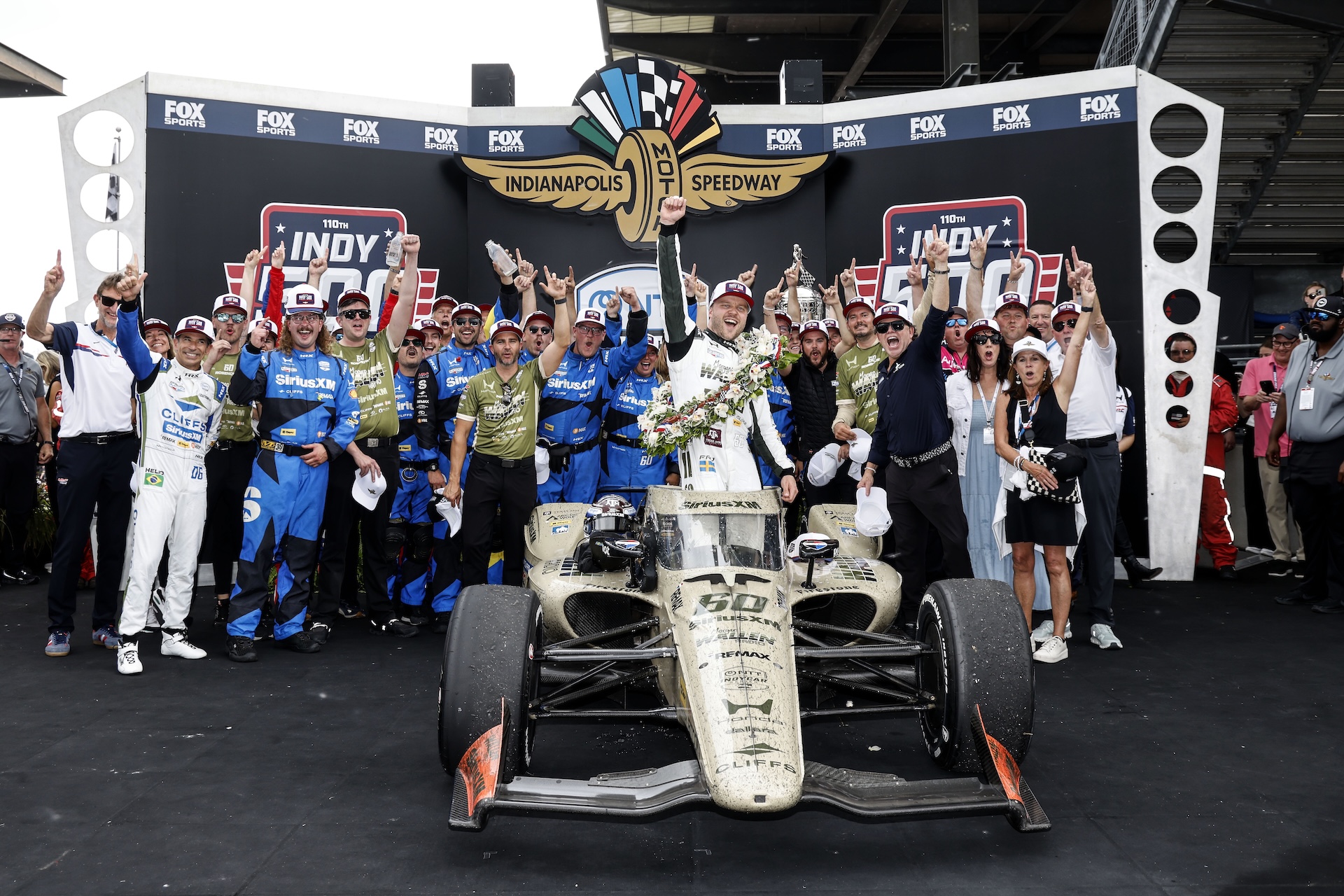 INDIANAPOLIS, INDIANA - MAY 24: Race winner #60: Felix Rosenqvist, Meyer Shank Racing w/Curb Agajanian Honda in victory lane during the NTT INDYCAR Series of the 110th Running of the Indianapolis 500 on May 24, 2026 in Indianapolis, Indiana. (Photo by Michael L. Levitt/Lumen via Getty Images)
