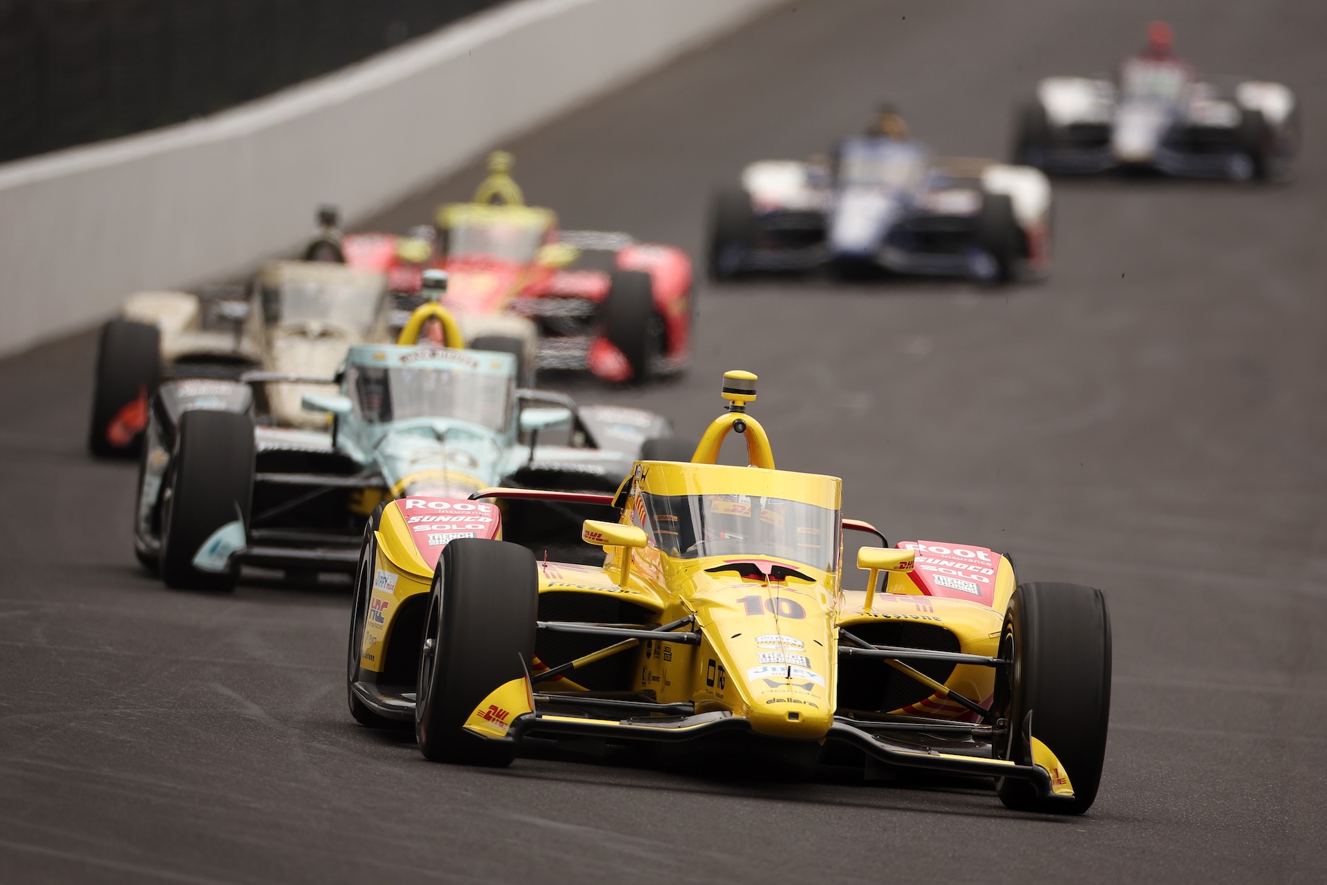 INDIANAPOLIS, INDIANA - MAY 24: Alex Palou, driver of the #10 Chip Ganassi Racing Honda races during the NTT IndyCar Series 110th Running of the Indianapolis 500 at Indianapolis Motor Speedway on May 24, 2026 in Indianapolis, Indiana. (Photo by James Gilbert/Getty Images)