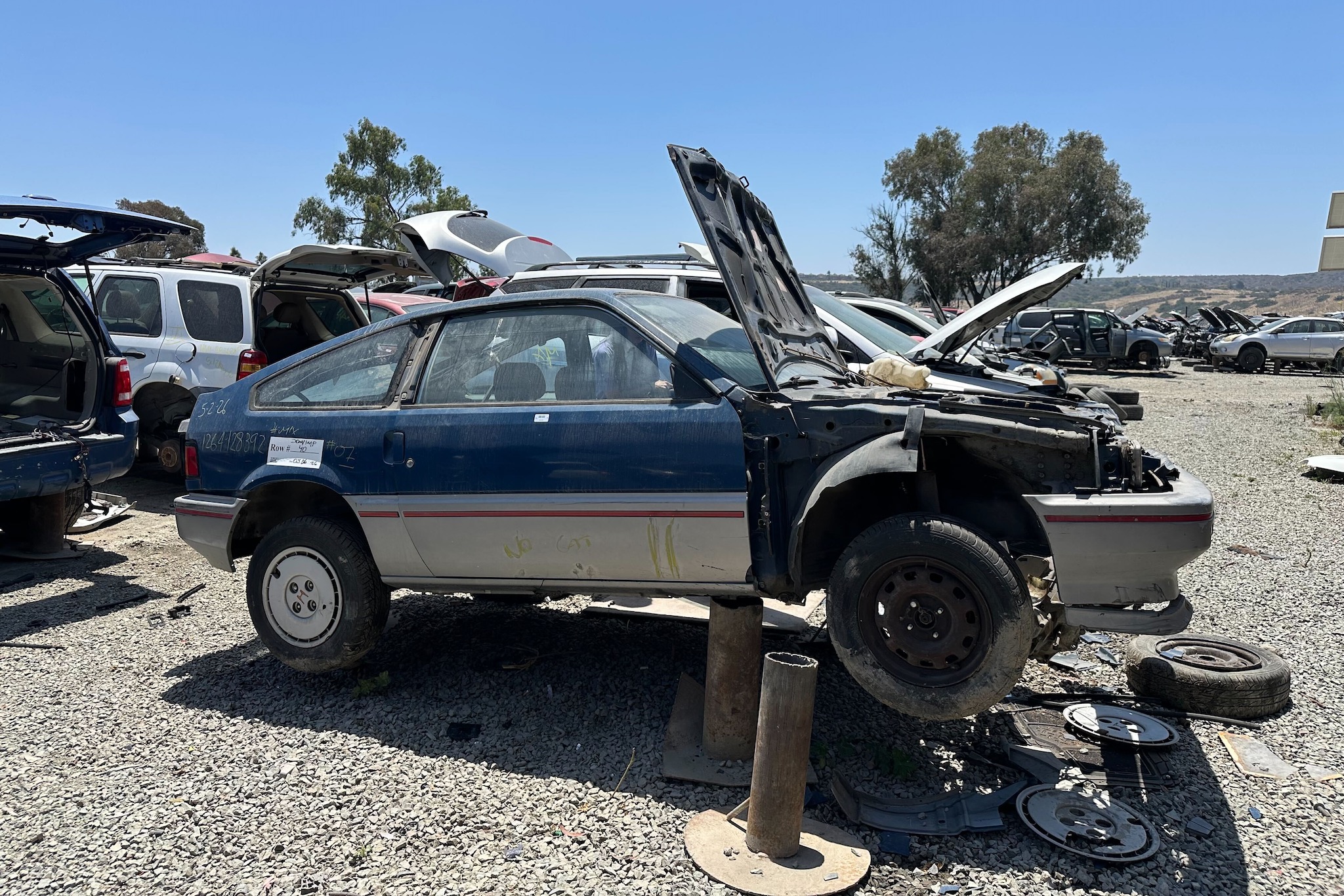 Honda CRX EV conversion in a junkyard
