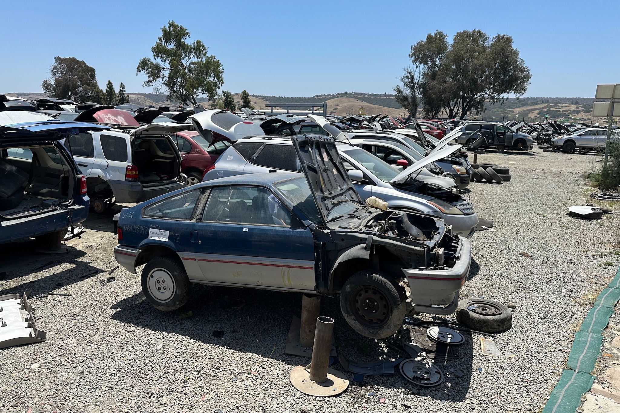 Honda CRX EV conversion in a junkyard