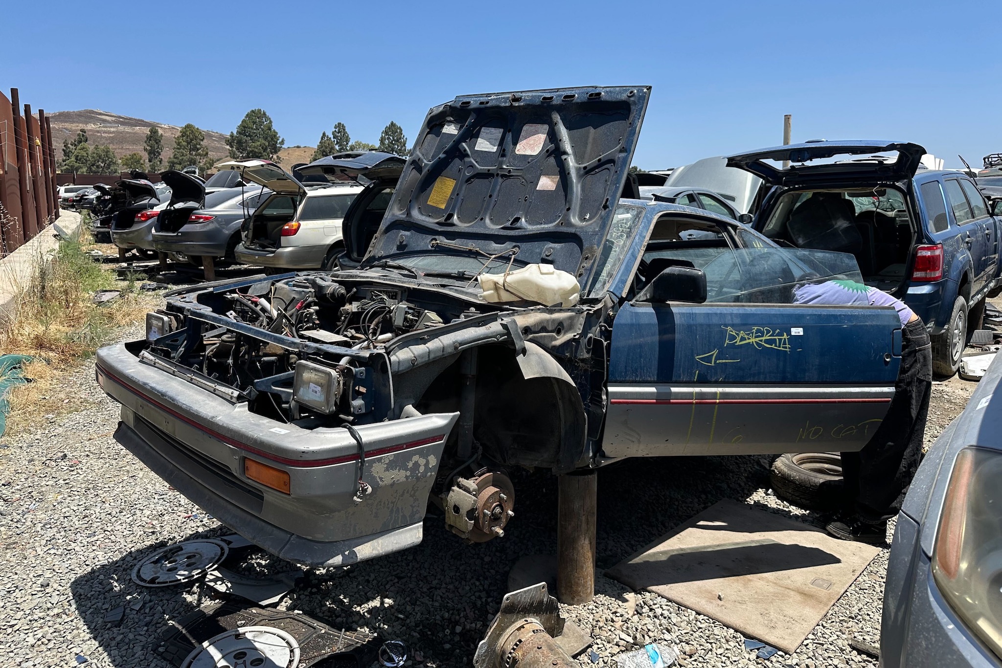 Honda CRX EV conversion in a junkyard