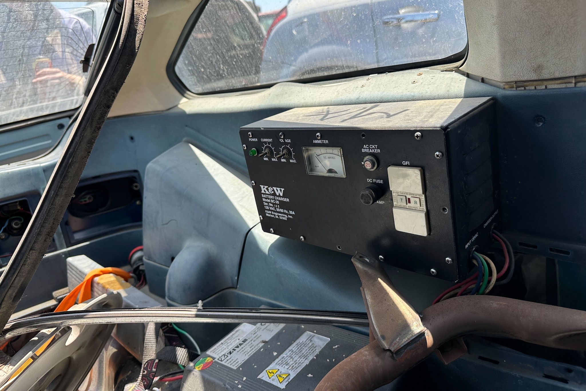 Honda CRX EV conversion in a junkyard