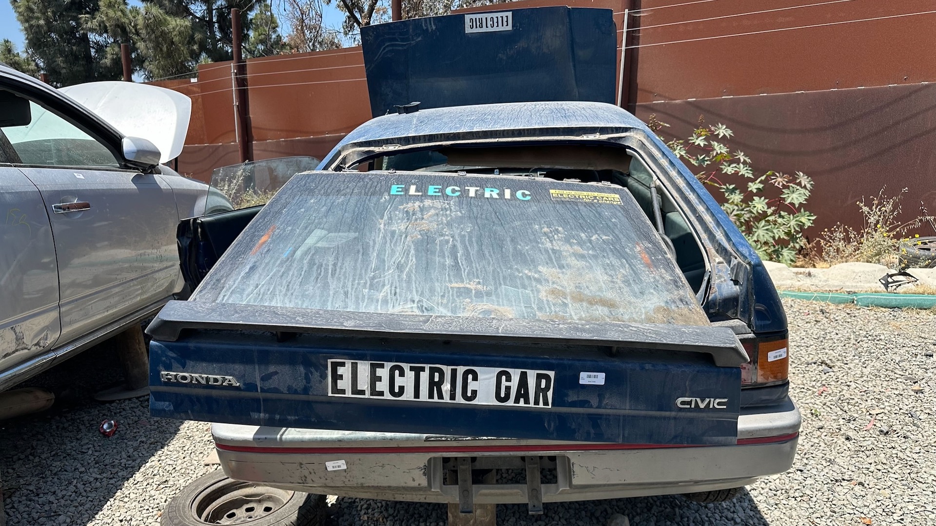 Honda CRX EV conversion in a junkyard