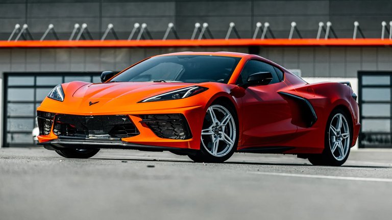 Chevrolet Corvette Stingray front three-quarters view in orange