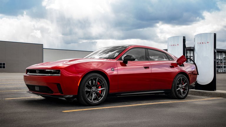 Dodge Charger EV charging at Tesla Supercharger