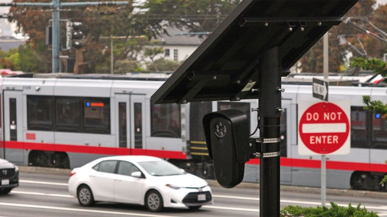 An automated license plate reader is seen mounted on a pole on June 13, 2024 in San Francisco, California.