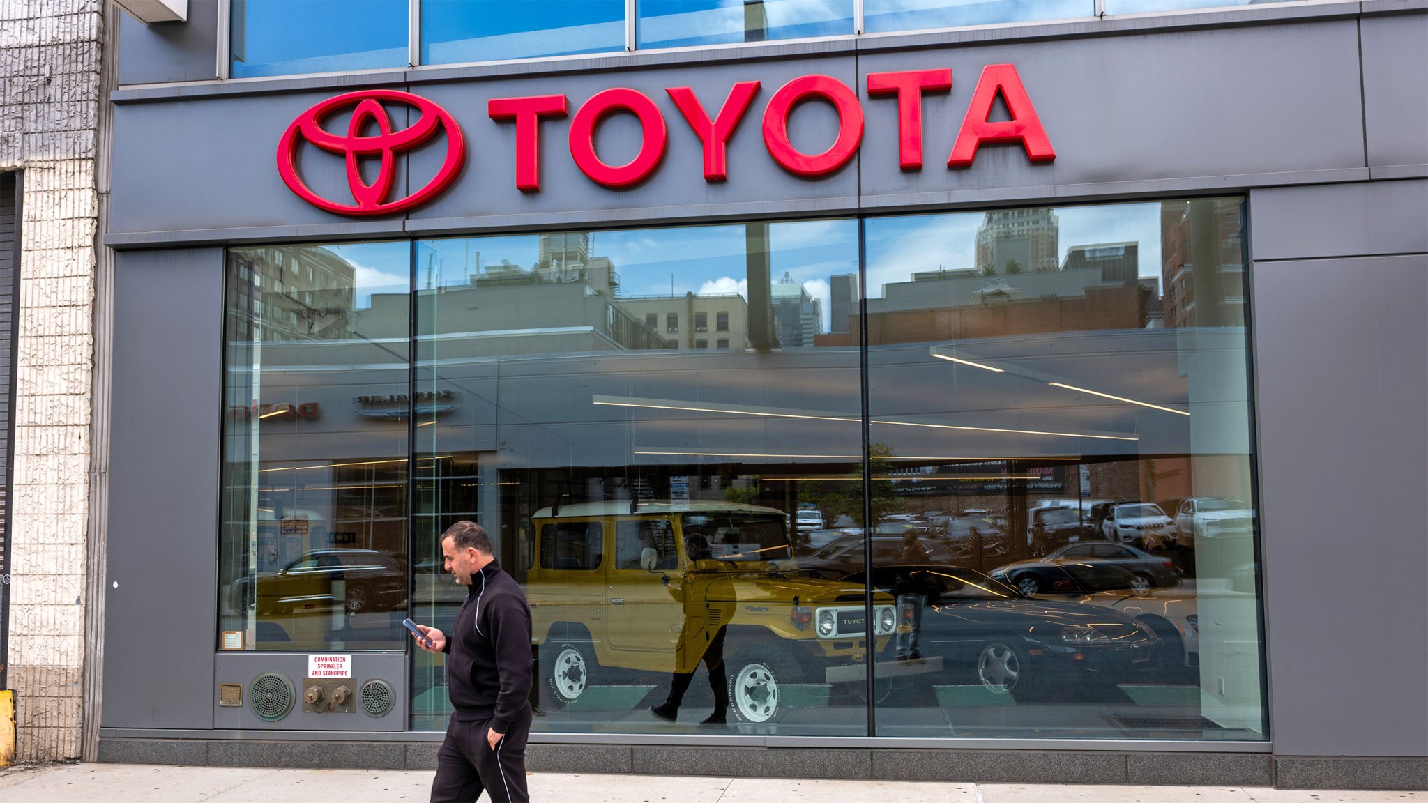 A Toyota car dealership stands in Manhattan on May 8, 2026, in New York City.