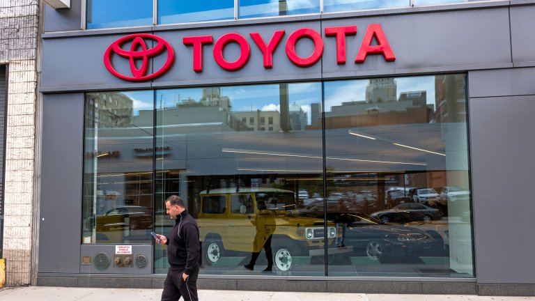 A Toyota car dealership stands in Manhattan on May 8, 2026, in New York City.