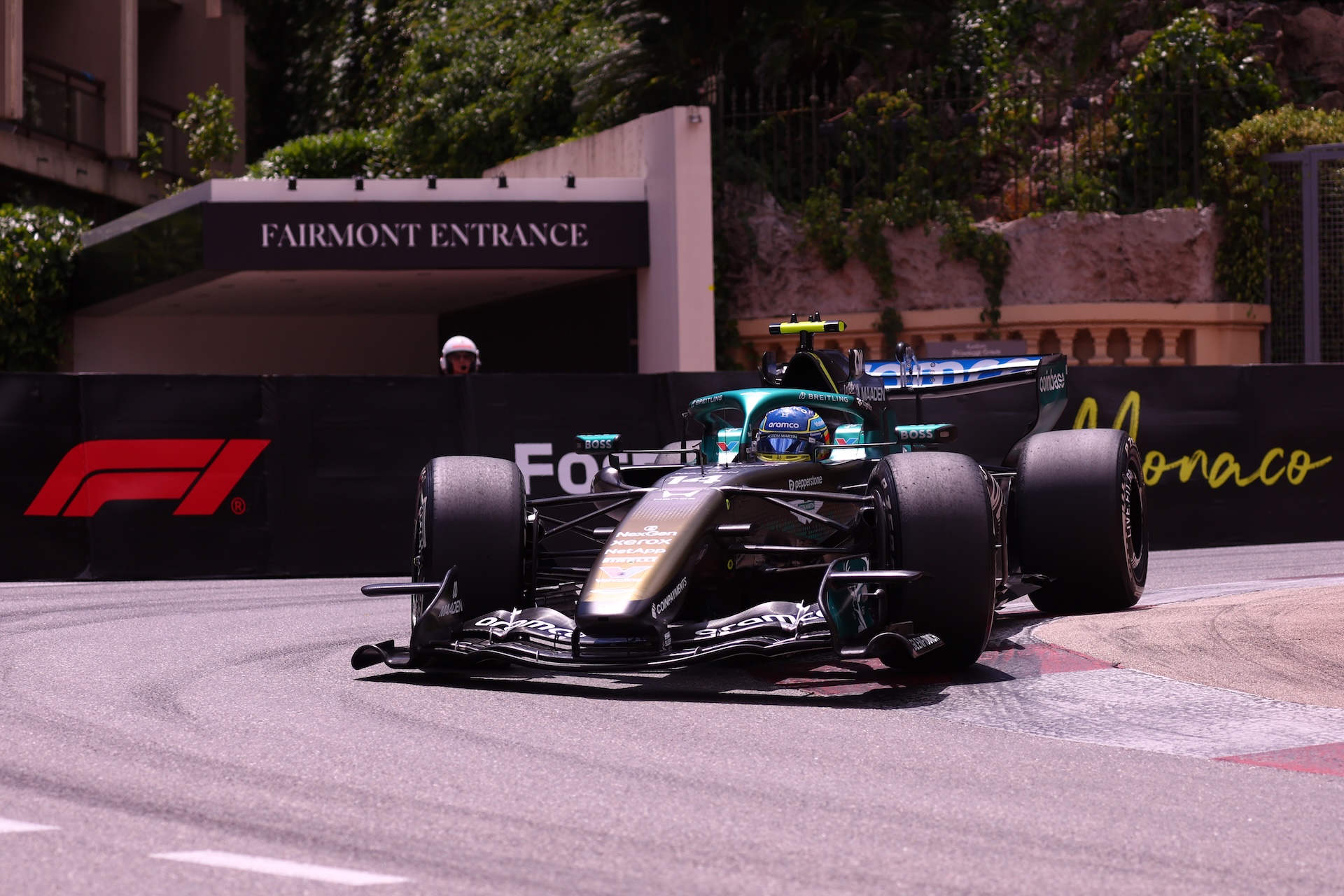 MONTE-CARLO, MONACO - 2026/06/05: Fernando Alonso of Aston Martin Aramco Formula 1 Team on track during free practice 1 ahead of the F1 Grand Prix of Monaco. (Photo by Marco Canoniero/LightRocket via Getty Images)