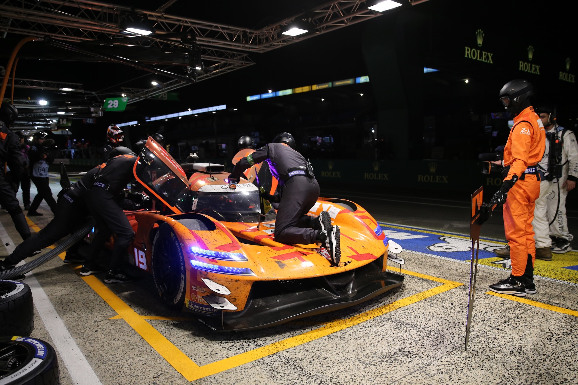 #19 Genesis Magma Racing, Genesis GMR-001 Hypercar: Mathieu Jaminet (France), Paul-Loup Chatin (France), Daniel Juncadella (Spain) during the 24 Hours of Le Mans at the Circuit de la Sarthe on June 14, 2026 in Le Mans, France. (Photo by Alessio Morges/Nurfoto)