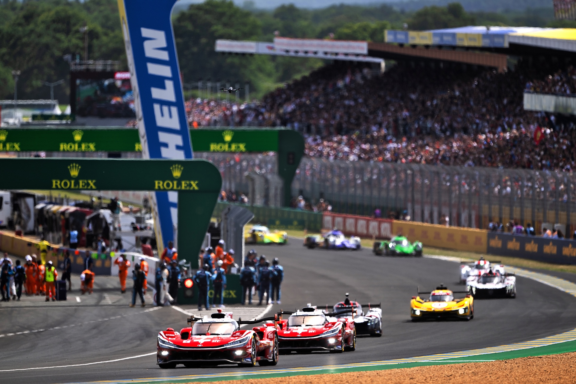 LE MANS, FRANCE - JUNE 14: The #07 Toyota Racing, Toyota TR010 Hybrid of Mike Conway, Kamui Kobayashi, and Nyck de Vries in action during the Le Mans 24 Hours at the Circuit de la Sarthe on June 14, 2026 in Le Mans, France. (Photo by James Moy Photography/Getty Images)