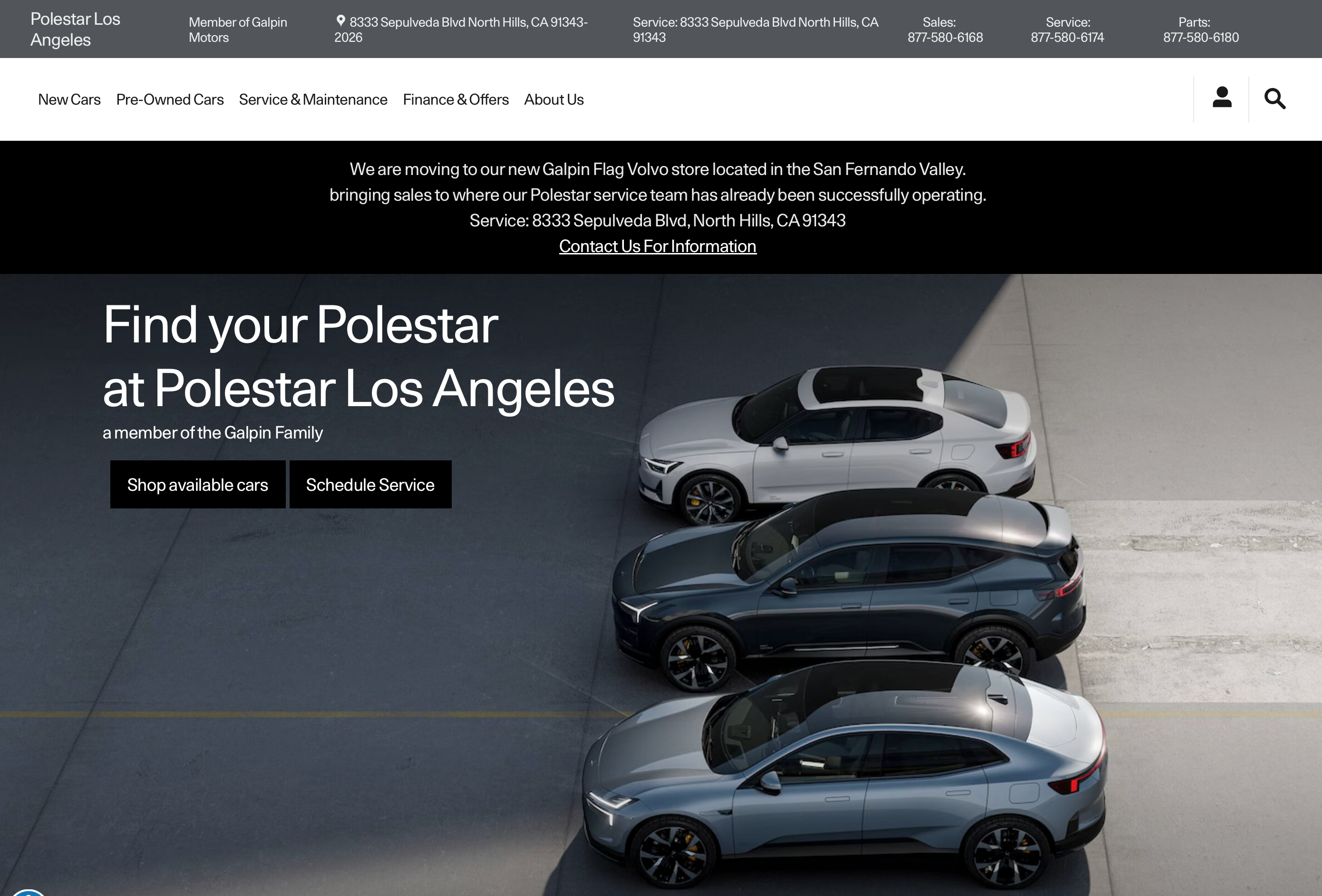 Galpin-owned Polestar Los Angeles homepage