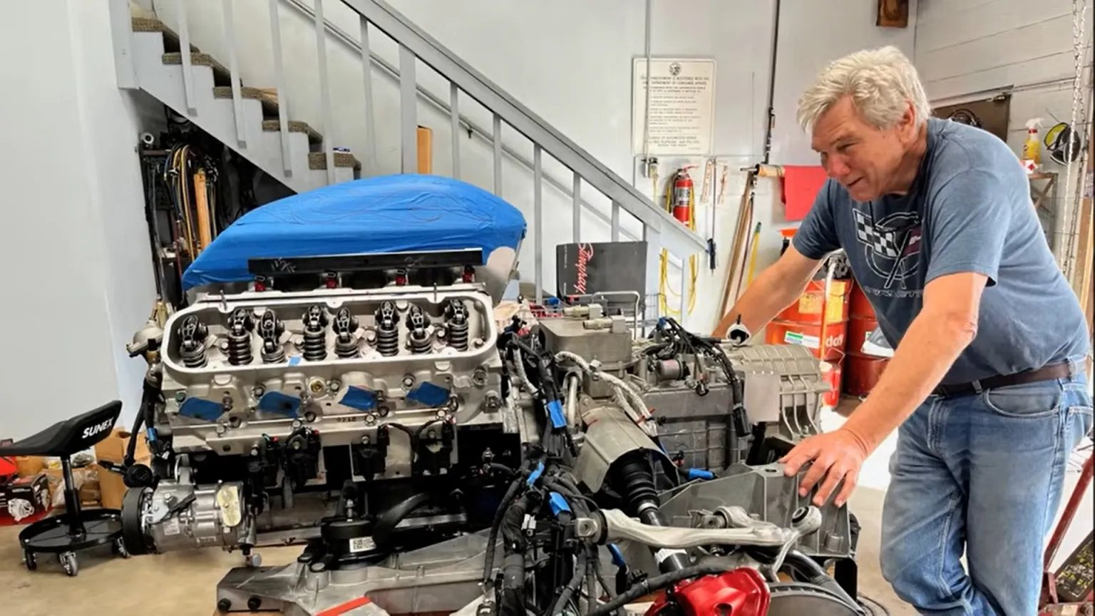 Larry Hofer with his 8.1L Corvette engine