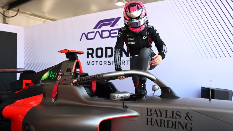 SHANGHAI, CHINA - MARCH 13: Emma Felbermayr of Austria and Rodin Motorsport (5) prepares to drive during qualifying ahead of F1 Academy Round 1 at Shanghai International Circuit on March 13, 2026 in Shanghai, China. (Photo by Andy Hone/LAT Images)