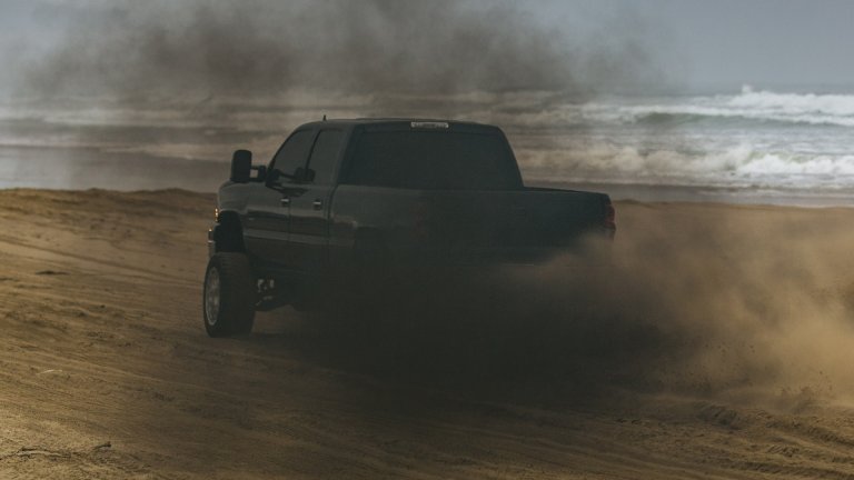 Truck spewing black smoke
