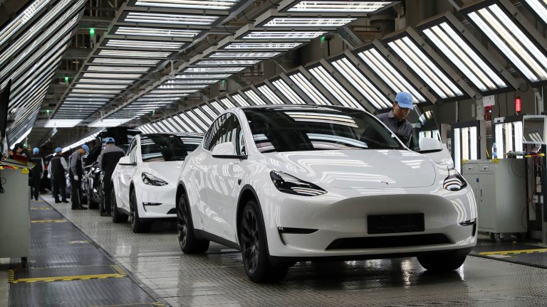 Tesla cars in production in Shanghai