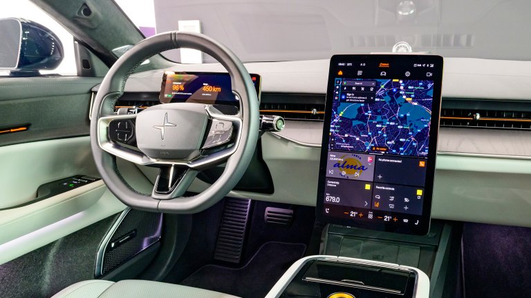 Interior of a Polestar EV on display