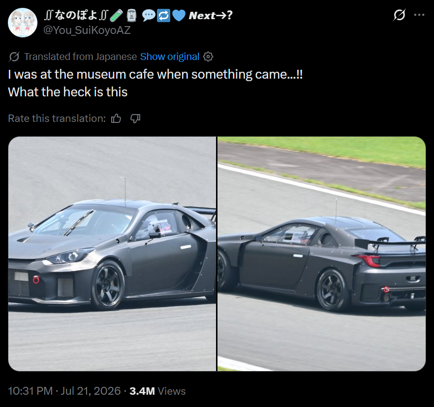 Toyota 神秘中置引擎跑車現身富士賽道，疑為 MR2 後繼車