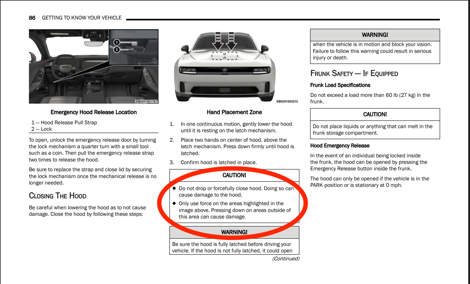 2026 Dodge Charger hood closing procedure