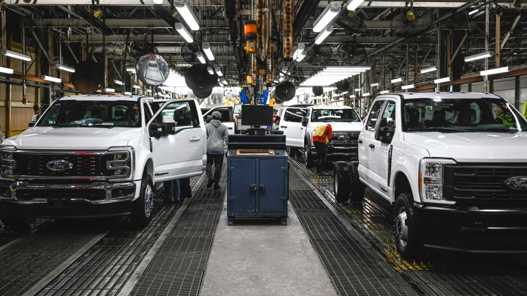 Ford Super Duty trucks being manufactured