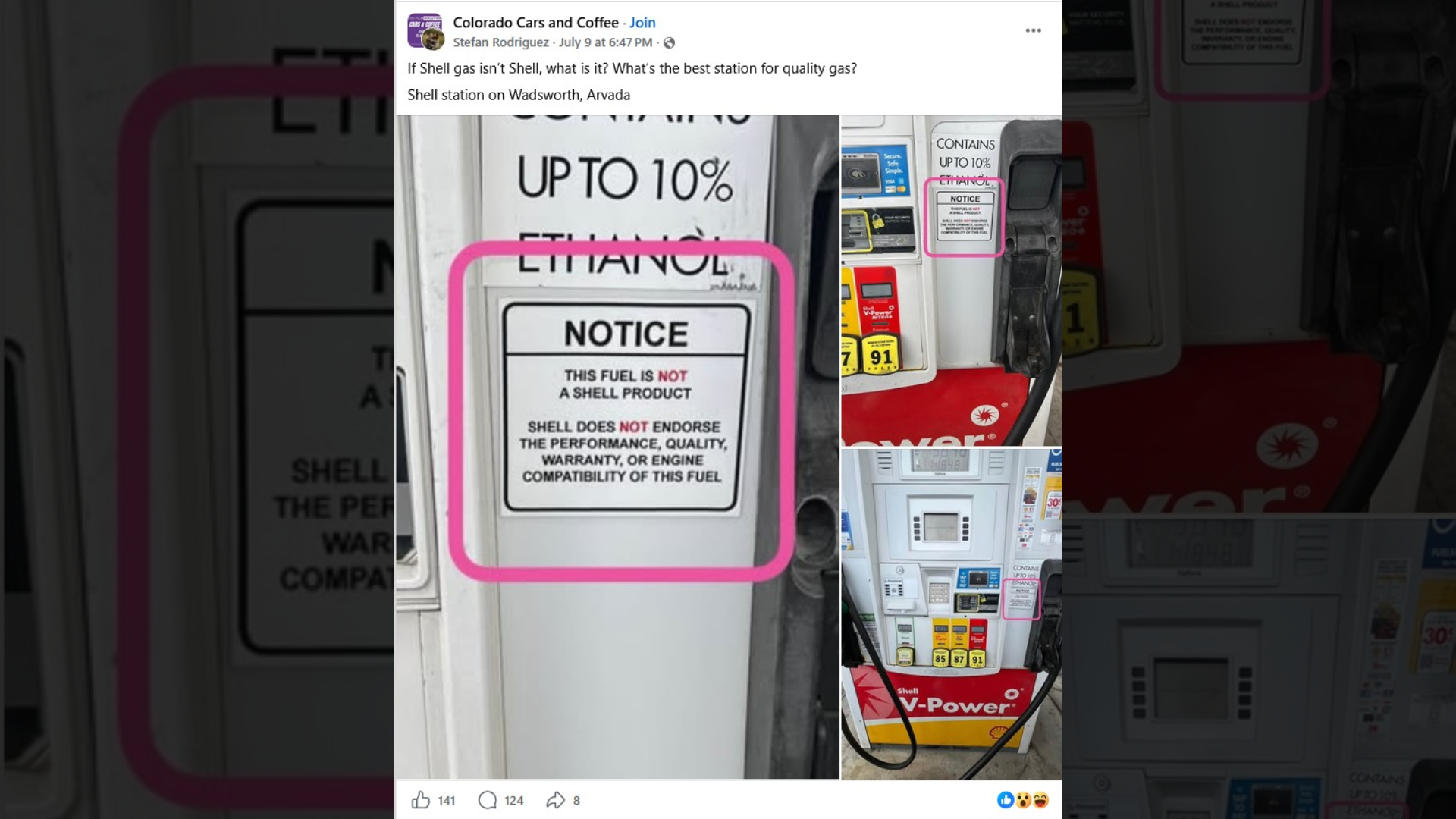 Photo of a Shell fuel pump posted to Facebook.