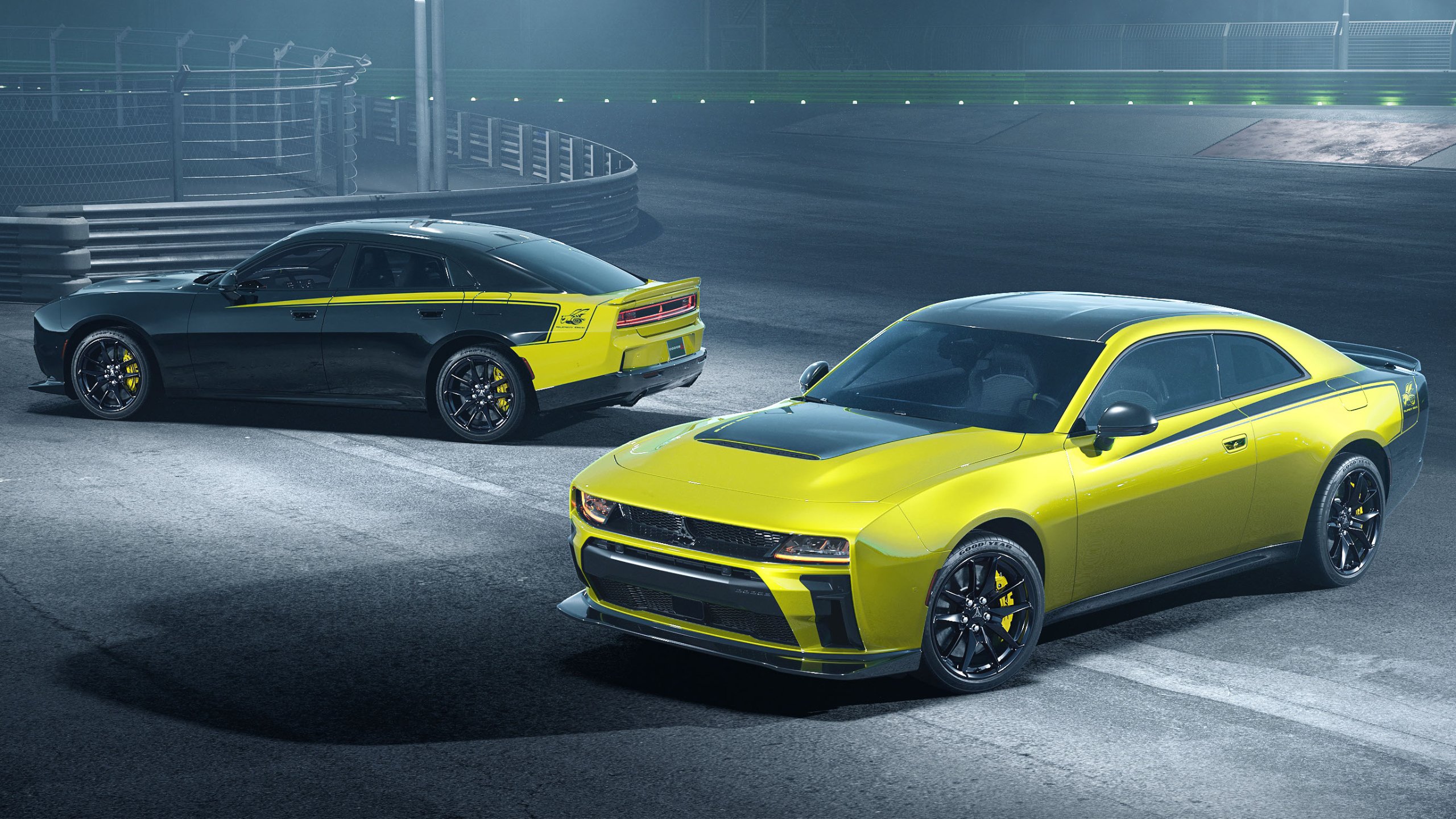 The new 2027 Dodge Charger Super Bee Launch Edition is a 600-horsepower evolution of the SIXPACK-powered Charger that creates the quickest, fastest and most powerful SIXPACK Charger  and the most powerful Dodge Super Bee  ever, shown in new Sucker Punch exterior color (front) and Diamond Black (rear).