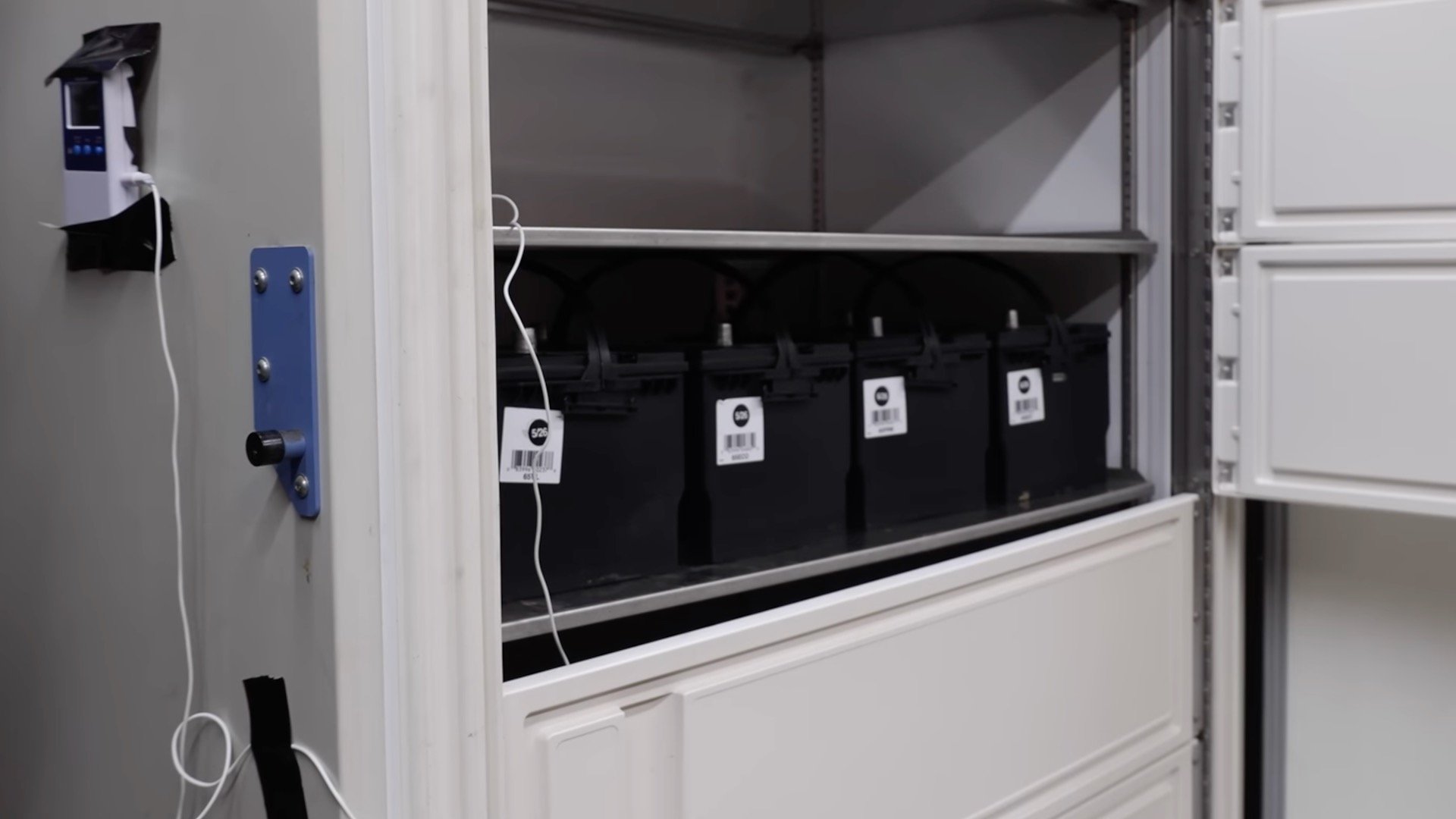 Car batteries in a freezer
