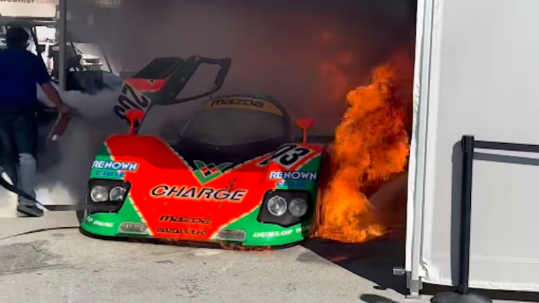 Legendary Mazda 767B Prototype Bursts Into Flames in Laguna Seca Paddock