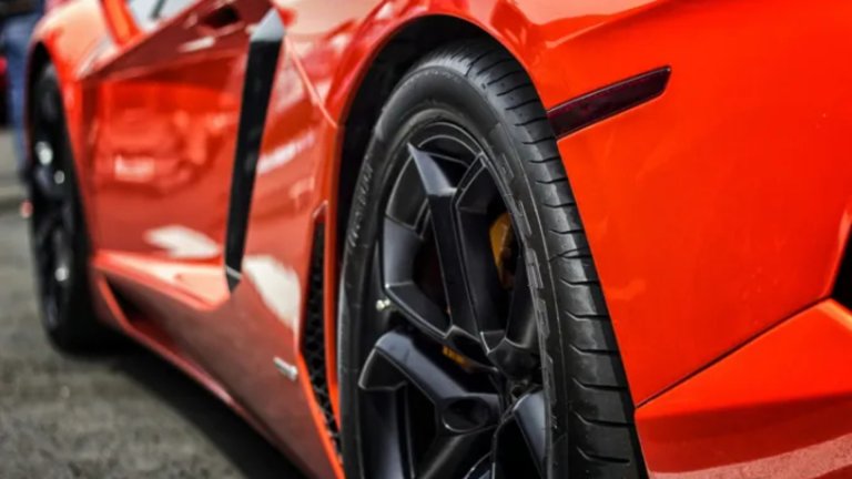 Performance tire on a Lamborghini.