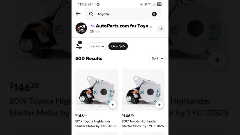 DoorDash AutoParts.com app view