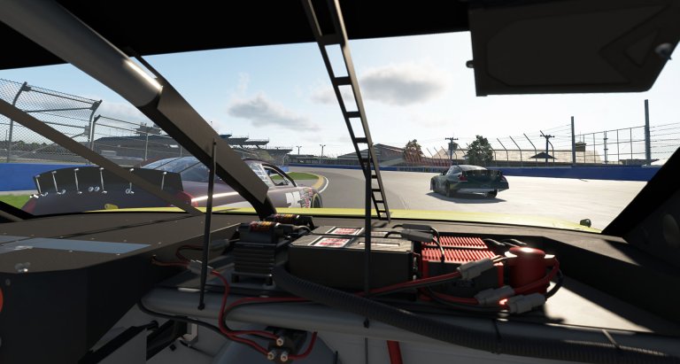 Screenshot of iRacing from inside a stock car