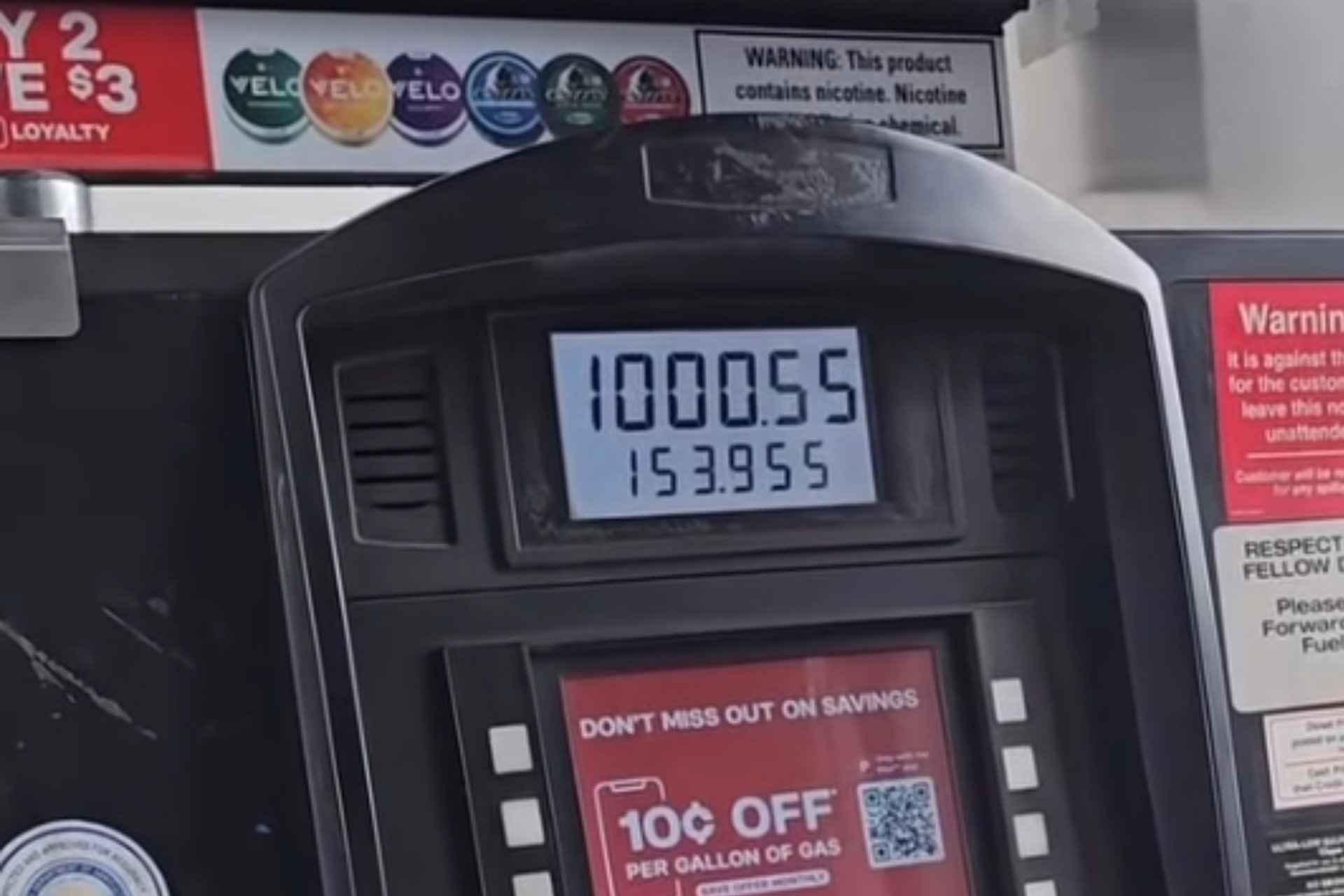A diesel pump crosses $1000 before filling a tank on a commercial truck.