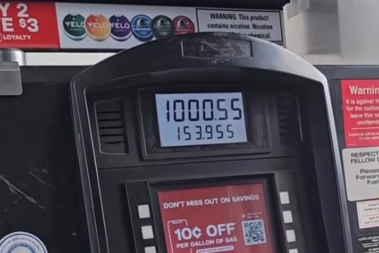 A diesel pump crosses $1000 before filling a tank on a commercial truck.